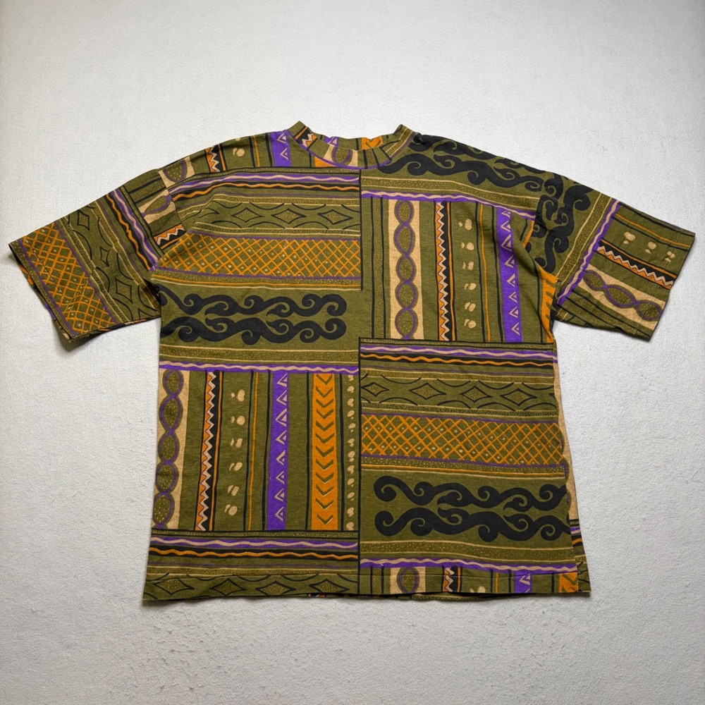 Staff T-Shirt Mens XL Green Vintage 80s Abstract Tribal Geometric Print Cotton - Picture 2 of 9